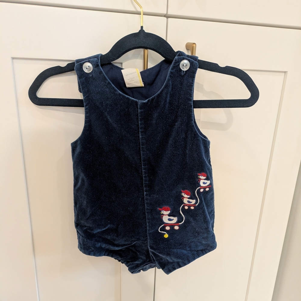 Navy Blue Baby Romper with Snowman Embroidery